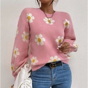 New  Daisy pink floral pattern sweater